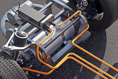 Einbausituation von Coroflex Hochvoltleitungen in einem E-Fahrzeug 