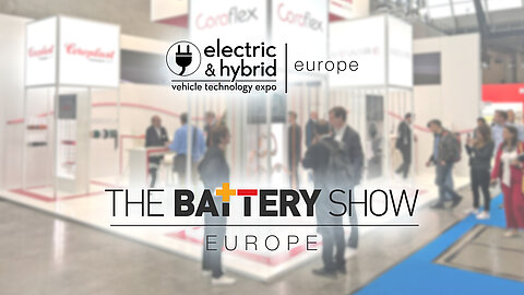 Trade fair impression with the Battery Show Europe logo