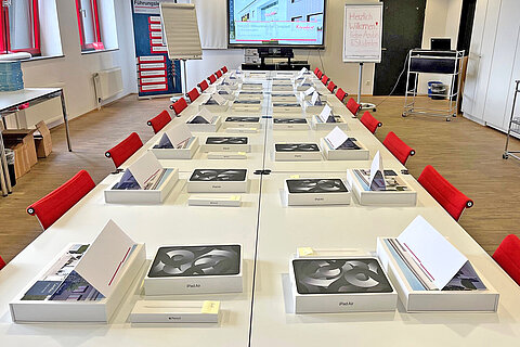 Table with welcome packages for the apprentices