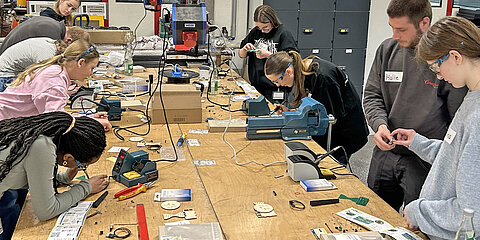 Students soldering