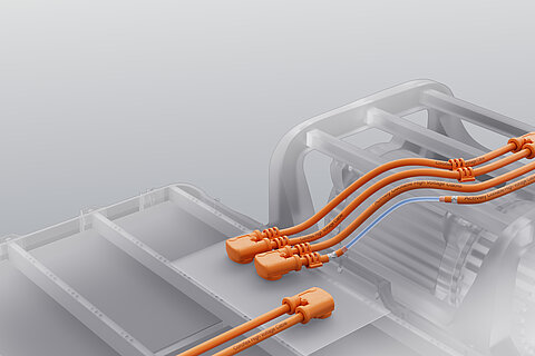 Schematic diagram of a Coroflex high-voltage cable installation in an e-vehicle