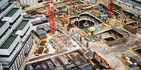 Civil engineering work on a major construction site 