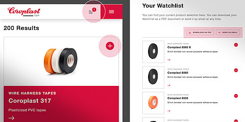 Watchlist-function for Coroplast Tape and Coroflex
