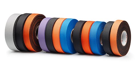 12 different rolls of wire harness tape from the range of Coroplast Tape for e-mobility.