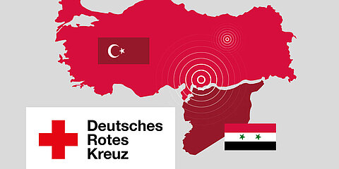 Map of Turkey and Syria with the earthquake region in which the DRC is providing aid. 